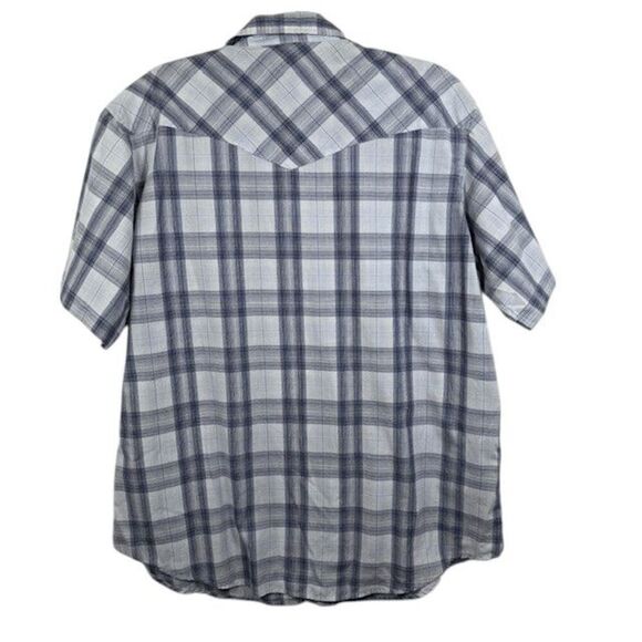 Wrangler Vintage Pearl Snap Short Sleeve Blue Plaid Shirt Front Pockets Size 2XL - Picture 4 of 8